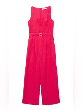 Mango Hot Pink Sleeveless Wide-Leg Jumpsuit with Belt